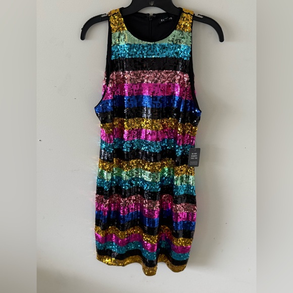 Express Sequin Dress with Bold Stripes - Picture 1 of 5